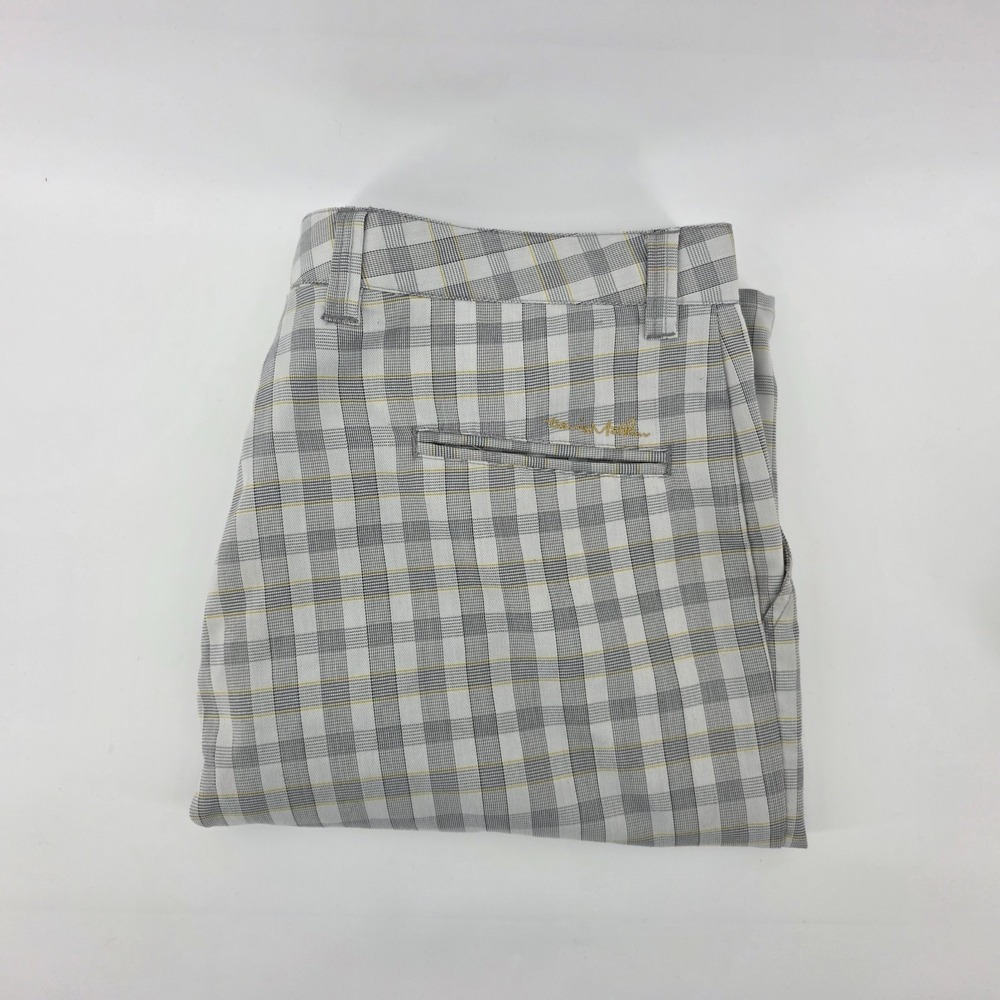 Travis Mathew Chino Golf Shorts‎ Mens 38 Gray/Yellow Plaid Sports Casual